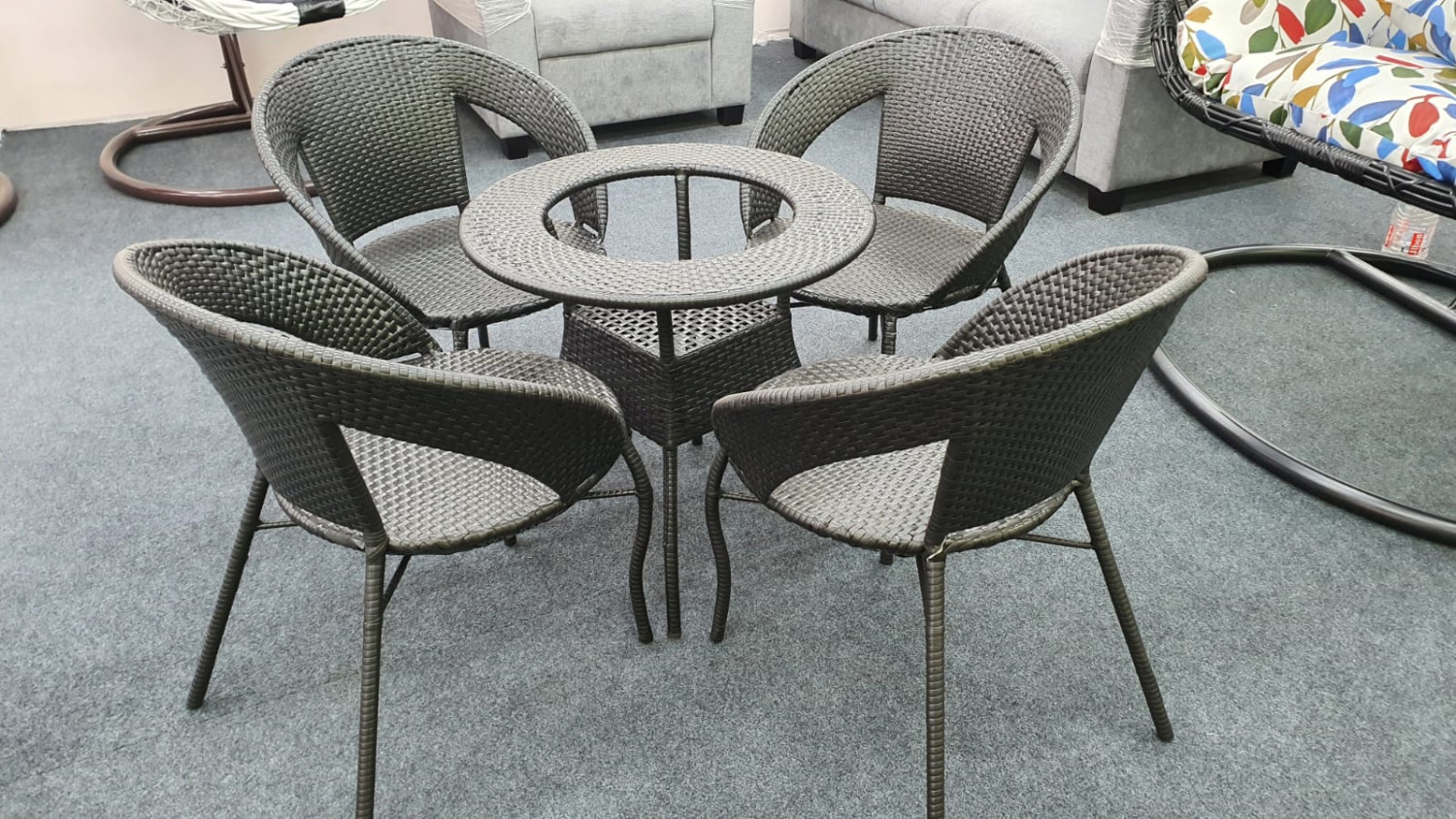 cane made chair and table set